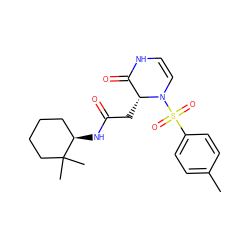 Cc1ccc(S(=O)(=O)N2C=CNC(=O)[C@H]2CC(=O)N[C@@H]2CCCCC2(C)C)cc1 ZINC000073169003