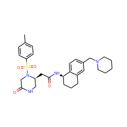 Cc1ccc(S(=O)(=O)N2CC(=O)NC[C@@H]2CC(=O)N[C@@H]2CCCc3cc(CN4CCCCC4)ccc32)cc1 ZINC000071332158