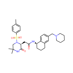 Cc1ccc(S(=O)(=O)N2CC(C)(C)NC(=O)[C@@H]2CC(=O)N[C@@H]2CCCc3cc(CN4CCCCC4)ccc32)cc1 ZINC000071335417