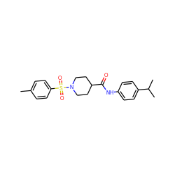 Cc1ccc(S(=O)(=O)N2CCC(C(=O)Nc3ccc(C(C)C)cc3)CC2)cc1 ZINC000006477456