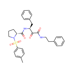 Cc1ccc(S(=O)(=O)N2CCC[C@@H]2C(=O)N[C@@H](Cc2ccccc2)C(=O)C(=O)NCCc2ccccc2)cc1 ZINC000036287398