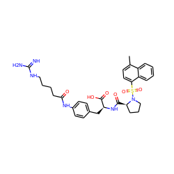 Cc1ccc(S(=O)(=O)N2CCC[C@H]2C(=O)N[C@@H](Cc2ccc(NC(=O)CCCCNC(=N)N)cc2)C(=O)O)c2ccccc12 ZINC001772635091