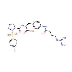 Cc1ccc(S(=O)(=O)N2CCC[C@H]2C(=O)N[C@@H](Cc2ccc(NC(=O)CCCNC(=N)N)cc2)C(=O)O)cc1 ZINC001772617138