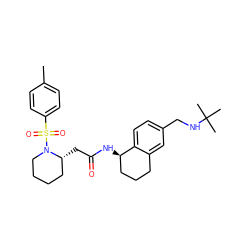 Cc1ccc(S(=O)(=O)N2CCCC[C@H]2CC(=O)N[C@@H]2CCCc3cc(CNC(C)(C)C)ccc32)cc1 ZINC000035953479