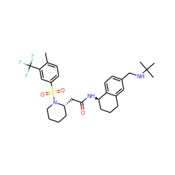 Cc1ccc(S(=O)(=O)N2CCCC[C@H]2CC(=O)N[C@@H]2CCCc3cc(CNC(C)(C)C)ccc32)cc1C(F)(F)F ZINC000036161400