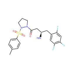 Cc1ccc(S(=O)(=O)N2CCCN2C(=O)C[C@H](N)Cc2cc(F)c(F)cc2F)cc1 ZINC000028891287