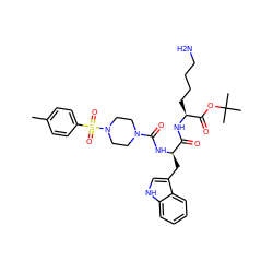 Cc1ccc(S(=O)(=O)N2CCN(C(=O)N[C@H](Cc3c[nH]c4ccccc34)C(=O)N[C@@H](CCCCN)C(=O)OC(C)(C)C)CC2)cc1 ZINC000003933985