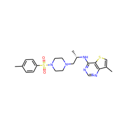 Cc1ccc(S(=O)(=O)N2CCN(C[C@H](C)Nc3ncnc4c(C)csc34)CC2)cc1 ZINC000029126936