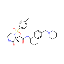 Cc1ccc(S(=O)(=O)N2CCNC(=O)[C@@]2(C)CC(=O)N[C@@H]2CCCc3cc(CN4CCCCC4)ccc32)cc1 ZINC000071340791