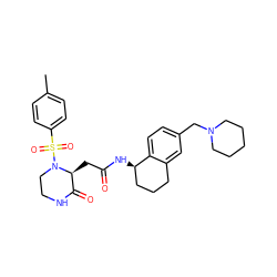 Cc1ccc(S(=O)(=O)N2CCNC(=O)[C@@H]2CC(=O)N[C@@H]2CCCc3cc(CN4CCCCC4)ccc32)cc1 ZINC000071334075