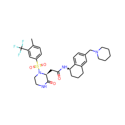 Cc1ccc(S(=O)(=O)N2CCNC(=O)[C@@H]2CC(=O)N[C@@H]2CCCc3cc(CN4CCCCC4)ccc32)cc1C(F)(F)F ZINC000059047495