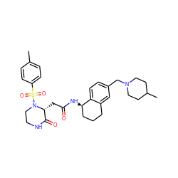 Cc1ccc(S(=O)(=O)N2CCNC(=O)[C@H]2CC(=O)N[C@@H]2CCCc3cc(CN4CCC(C)CC4)ccc32)cc1 ZINC000071334124