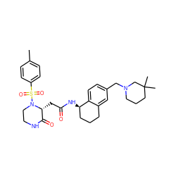 Cc1ccc(S(=O)(=O)N2CCNC(=O)[C@H]2CC(=O)N[C@@H]2CCCc3cc(CN4CCCC(C)(C)C4)ccc32)cc1 ZINC000071334015