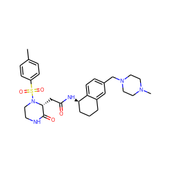 Cc1ccc(S(=O)(=O)N2CCNC(=O)[C@H]2CC(=O)N[C@@H]2CCCc3cc(CN4CCN(C)CC4)ccc32)cc1 ZINC000071340347