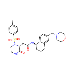 Cc1ccc(S(=O)(=O)N2CCNC(=O)[C@H]2CC(=O)N[C@@H]2CCCc3cc(CN4CCOCC4)ccc32)cc1 ZINC000071333437