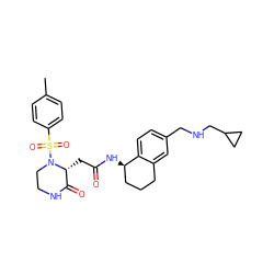 Cc1ccc(S(=O)(=O)N2CCNC(=O)[C@H]2CC(=O)N[C@@H]2CCCc3cc(CNCC4CC4)ccc32)cc1 ZINC000071333138