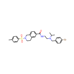 Cc1ccc(S(=O)(=O)N2CCc3cc(C(=O)NCCN(Cc4ccc(Br)cc4)C(C)C)ccc3C2)cc1 ZINC000474609684