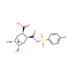 Cc1ccc(S(=O)(=O)NC(=O)[C@H]2[C@@H]3C[C@@H]([C@@H](O)[C@H]3O)[C@H]2C(=O)O)cc1 ZINC000299871651