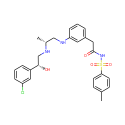 Cc1ccc(S(=O)(=O)NC(=O)Cc2cccc(NC[C@@H](C)NC[C@H](O)c3cccc(Cl)c3)c2)cc1 ZINC000027657105