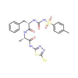 Cc1ccc(S(=O)(=O)NC(=O)N[C@@H](Cc2ccccc2)C(=O)N[C@@H](C)C(=O)Nc2nnc(S)s2)cc1 ZINC000010450411