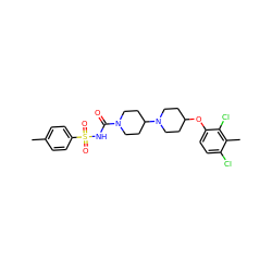 Cc1ccc(S(=O)(=O)NC(=O)N2CCC(N3CCC(Oc4ccc(Cl)c(C)c4Cl)CC3)CC2)cc1 ZINC000095554148