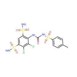 Cc1ccc(S(=O)(=O)NC(=O)Nc2c(S(N)(=O)=O)cc(S(N)(=O)=O)c(Cl)c2Cl)cc1 ZINC000001655063