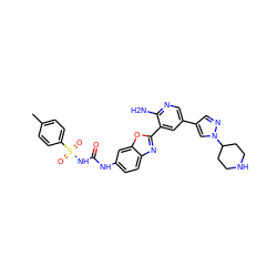 Cc1ccc(S(=O)(=O)NC(=O)Nc2ccc3nc(-c4cc(-c5cnn(C6CCNCC6)c5)cnc4N)oc3c2)cc1 ZINC000084757029