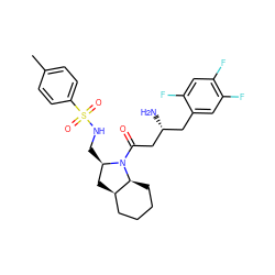 Cc1ccc(S(=O)(=O)NC[C@@H]2C[C@@H]3CCCC[C@@H]3N2C(=O)C[C@H](N)Cc2cc(F)c(F)cc2F)cc1 ZINC000299840135