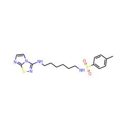 Cc1ccc(S(=O)(=O)NCCCCCCNc2nsc3nccn23)cc1 ZINC000013641262