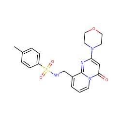 Cc1ccc(S(=O)(=O)NCc2cccn3c(=O)cc(N4CCOCC4)nc23)cc1 ZINC000473131253