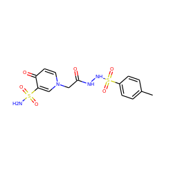 Cc1ccc(S(=O)(=O)NNC(=O)Cn2ccc(=O)c(S(N)(=O)=O)c2)cc1 ZINC000095559001