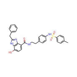 Cc1ccc(S(=O)(=O)Nc2ccc(CCNC(=O)c3ccc(O)c4[nH]c(Cc5ccccc5)nc34)cc2)cc1 ZINC000073311025