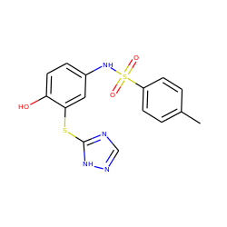 Cc1ccc(S(=O)(=O)Nc2ccc(O)c(Sc3ncn[nH]3)c2)cc1 ZINC000005447762