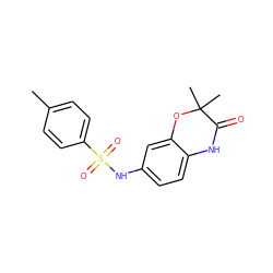 Cc1ccc(S(=O)(=O)Nc2ccc3c(c2)OC(C)(C)C(=O)N3)cc1 ZINC000046088440