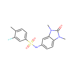 Cc1ccc(S(=O)(=O)Nc2ccc3c(c2)n(C)c(=O)n3C)cc1F ZINC000064477651