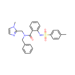 Cc1ccc(S(=O)(=O)Nc2ccccc2C(=O)N(Cc2ccccc2)Cc2nccn2C)cc1 ZINC000001912289