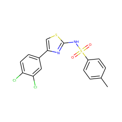 Cc1ccc(S(=O)(=O)Nc2nc(-c3ccc(Cl)c(Cl)c3)cs2)cc1 ZINC000013776370