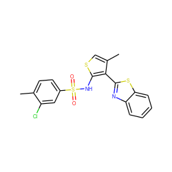 Cc1ccc(S(=O)(=O)Nc2scc(C)c2-c2nc3ccccc3s2)cc1Cl ZINC000043120176