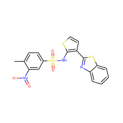 Cc1ccc(S(=O)(=O)Nc2sccc2-c2nc3ccccc3s2)cc1[N+](=O)[O-] ZINC000043122261