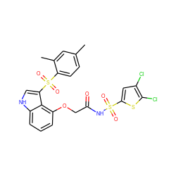 Cc1ccc(S(=O)(=O)c2c[nH]c3cccc(OCC(=O)NS(=O)(=O)c4cc(Cl)c(Cl)s4)c23)c(C)c1 ZINC000042875938