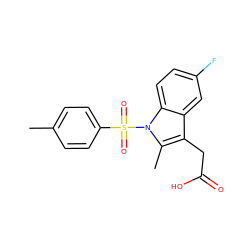 Cc1ccc(S(=O)(=O)n2c(C)c(CC(=O)O)c3cc(F)ccc32)cc1 ZINC000013673915