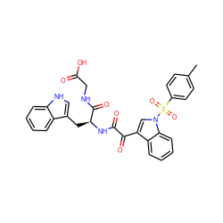 Cc1ccc(S(=O)(=O)n2cc(C(=O)C(=O)N[C@@H](Cc3c[nH]c4ccccc34)C(=O)NCC(=O)O)c3ccccc32)cc1 ZINC000473123271