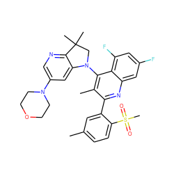 Cc1ccc(S(C)(=O)=O)c(-c2nc3cc(F)cc(F)c3c(N3CC(C)(C)c4ncc(N5CCOCC5)cc43)c2C)c1 ZINC000095565959