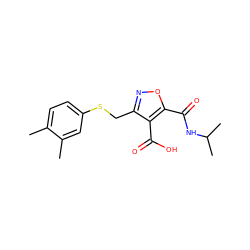 Cc1ccc(SCc2noc(C(=O)NC(C)C)c2C(=O)O)cc1C ZINC000008672389