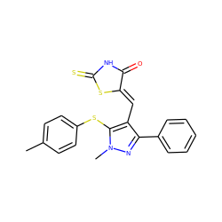 Cc1ccc(Sc2c(/C=C3\SC(=S)NC3=O)c(-c3ccccc3)nn2C)cc1 ZINC000028822836