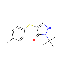 Cc1ccc(Sc2c(C)[nH]n(C(C)(C)C)c2=O)cc1 ZINC000004257694