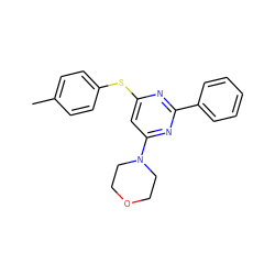 Cc1ccc(Sc2cc(N3CCOCC3)nc(-c3ccccc3)n2)cc1 ZINC000001398442