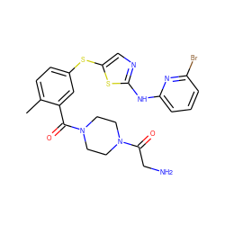 Cc1ccc(Sc2cnc(Nc3cccc(Br)n3)s2)cc1C(=O)N1CCN(C(=O)CN)CC1 ZINC000029038364