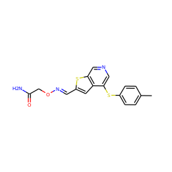 Cc1ccc(Sc2cncc3sc(/C=N/OCC(N)=O)cc23)cc1 ZINC000013862339