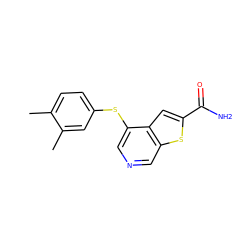 Cc1ccc(Sc2cncc3sc(C(N)=O)cc23)cc1C ZINC000013862345